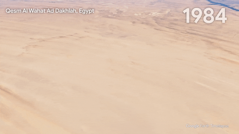 在埃及的Qesm Al Wahat Ad Dakhlah，由于这个偏远的农业前哨基地采用中心枢轴灌溉技术，庄稼圆圈与周围的沙漠景观形成了鲜明的对比。
